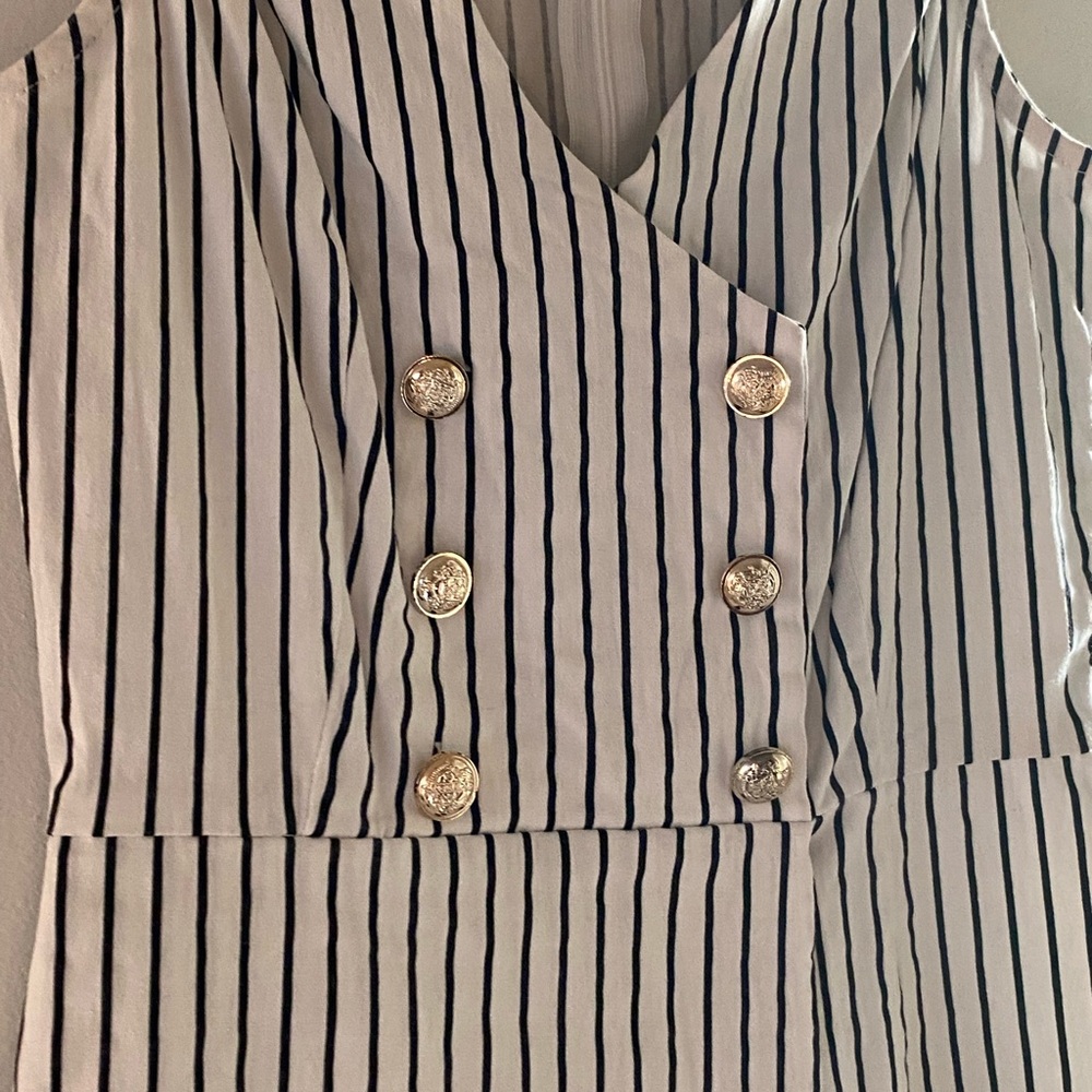 Fashion Nova Black and White Striped Jumper with Gold Buttons - Picture 4 of 8